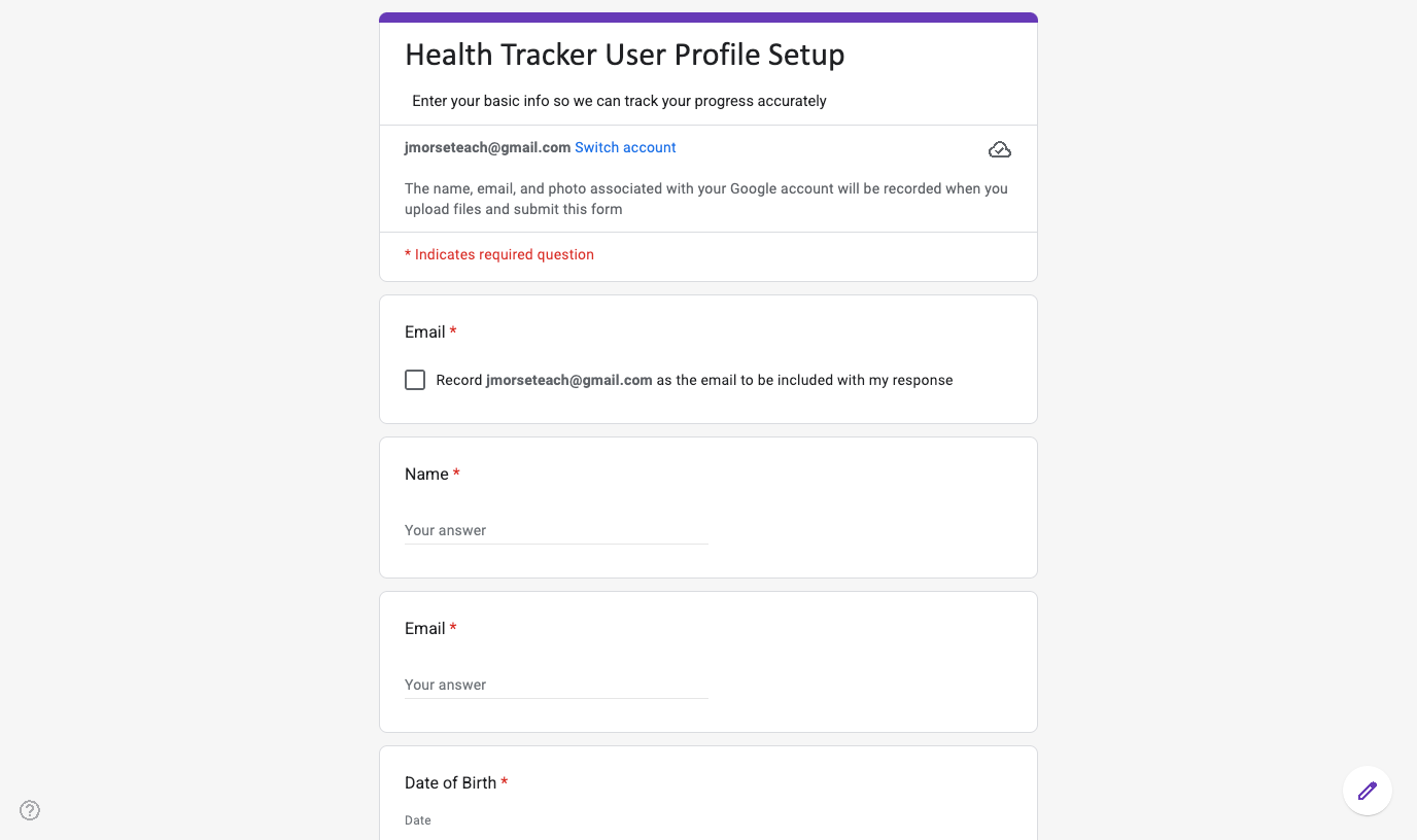 Profile Form Screenshot